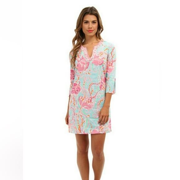 Lilly Pulitzer Courtney Beaded Tunic Dress in Jellies be Jammin Aqua Pink Sz XS - Picture 2 of 8